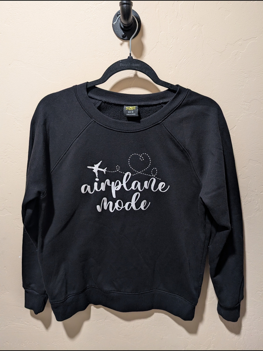 Athletic Works Black Crewneck Sweatshirt w/ White 'Airplane Mode' Graphic Small